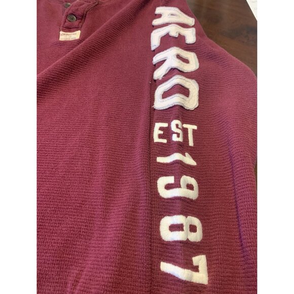 Aeropostale Vintage Y2K Henley Waffle Knit Burgundy Sweater Shirt Size L - Picture 5 of 8